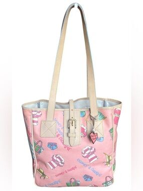 Dooney & Bourke Pink Canvas Tote with Cream Leather Trim Vintage